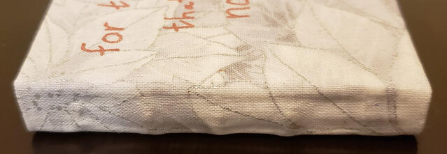 spine of a mini book with laced on boards